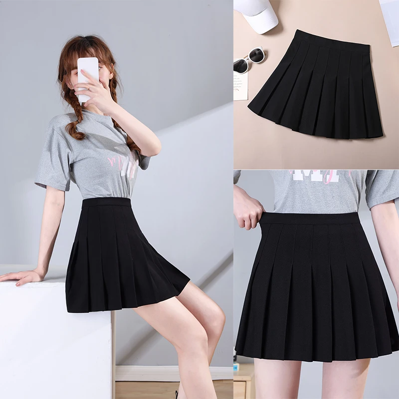 Roupas escolares de moda japonesa para mulheres, saias plissadas marrons para meninas, mini saia vermelha com shorts