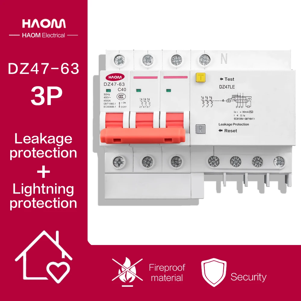 

HAOM Smart Home Din Rail DZ47 3P 4P Mini Circuit Breaker Current MCB Industry Office Hotel Circuit Leakage Short Circuit Protect