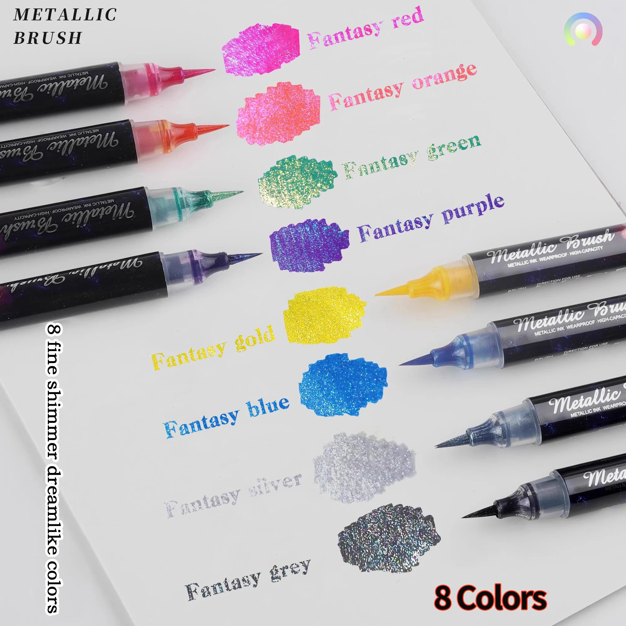 

8 Colors Brush Pen Caligraphy Pens Dual Colors Metallic Paint Brush Markers for Rock Wood Fabric Drawing Scrapbook Art Supplies