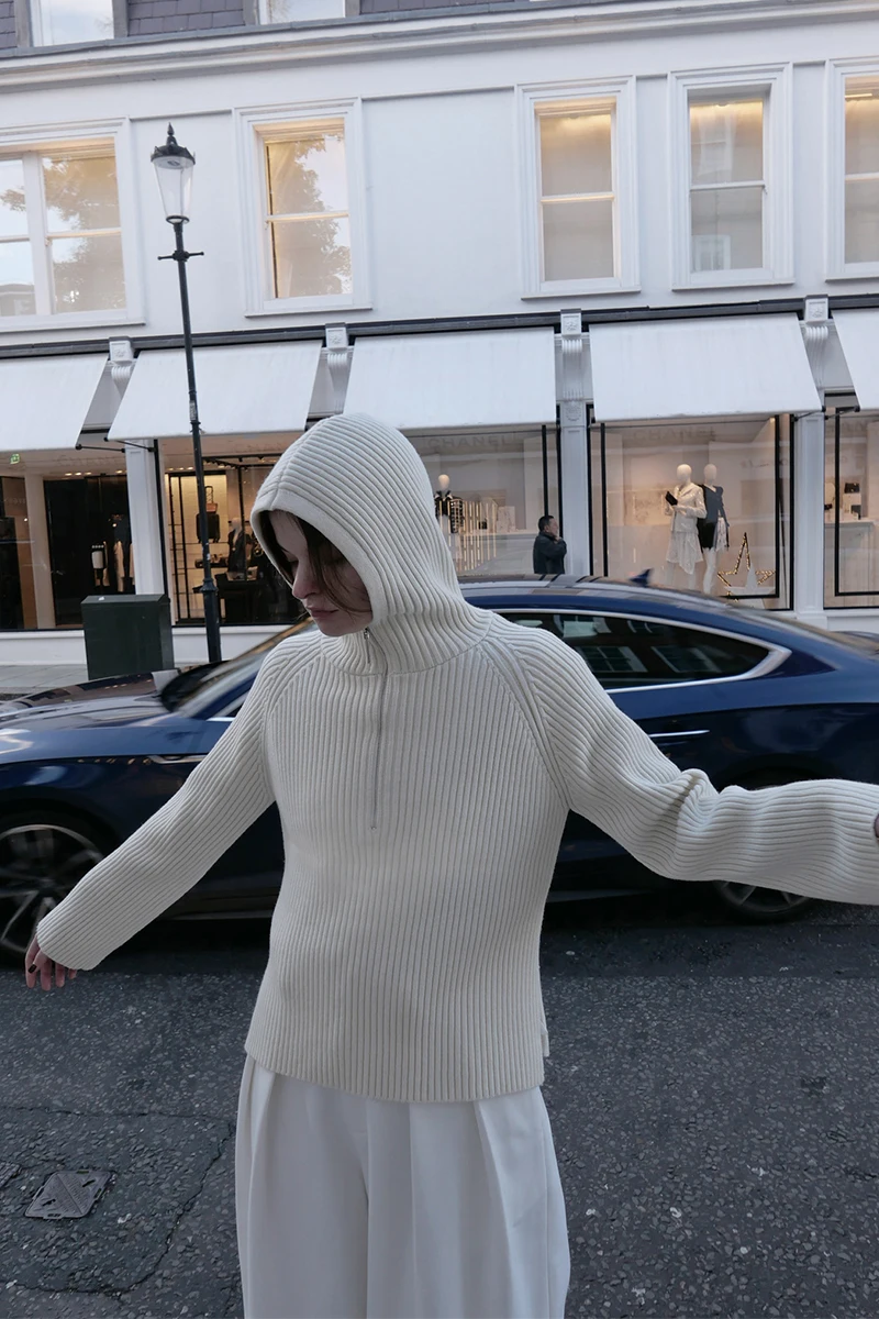 

Уникальный свитер с капюшоном из шерстяной смеси, удобный крой, для повседневной носки, с длинными рукавами, высоким воротником, тонкий, для весеннего сезона