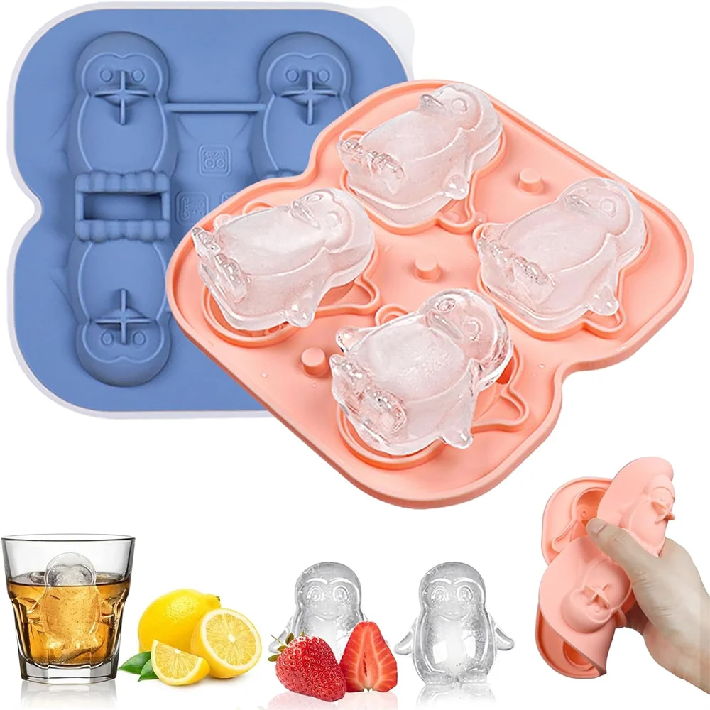 Eiswürfelschale, Silikon-Eiswürfelschale mit Deckel, Pinguin-Eiswürfelschalen für Whiskey-Cocktails, Gin-Biersaft, DIY-Eiswürfelform