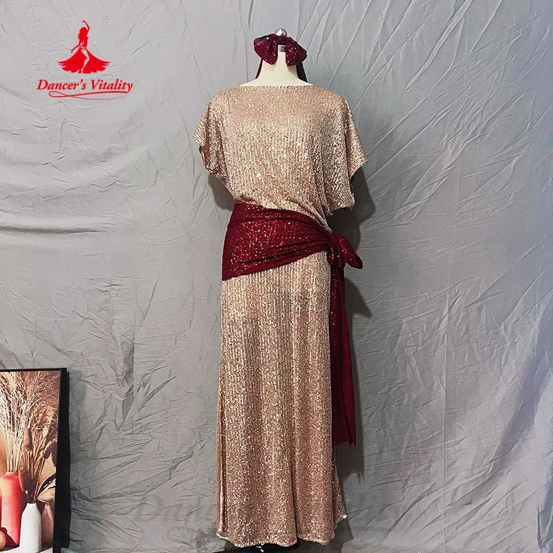 Kostium do tańca brzucha szata z cekinami + chusta na głowę + szalik na biodra 3 szt. Dostosowane dla dorosłych i dzieci Balady Shabby Saidi strój na występy