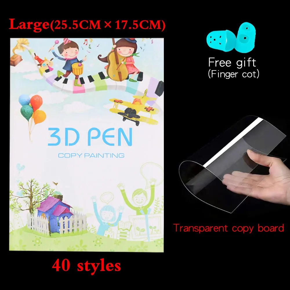 3D Drawing Printing Pen Color Album 22/40 Pattern with Transparent Drawing Board Reusable Drawing 3D Creative Gift for Children