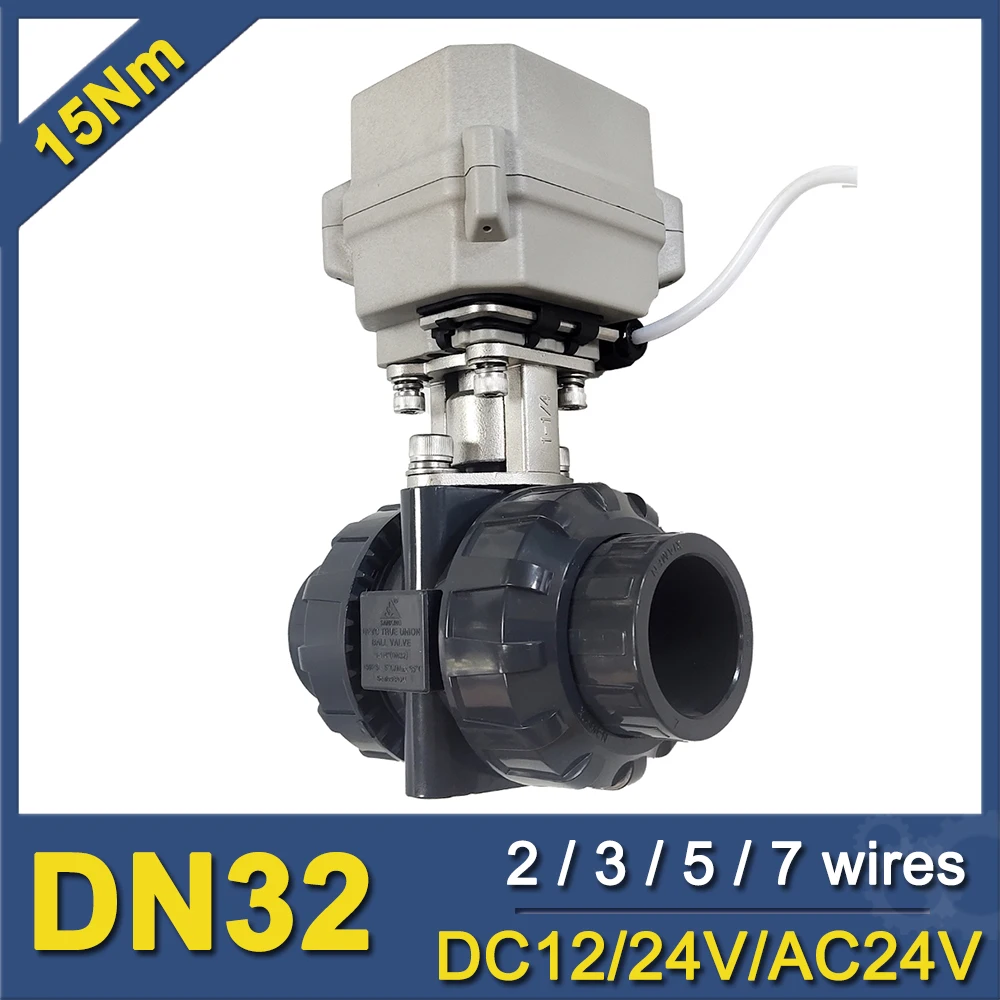 Elétrica Válvula de Esfera Automática Pvc True Union Dn32 Motorizada Válvula Fios de Controle Ip67 ce Certificated Metal Gears 11 4“