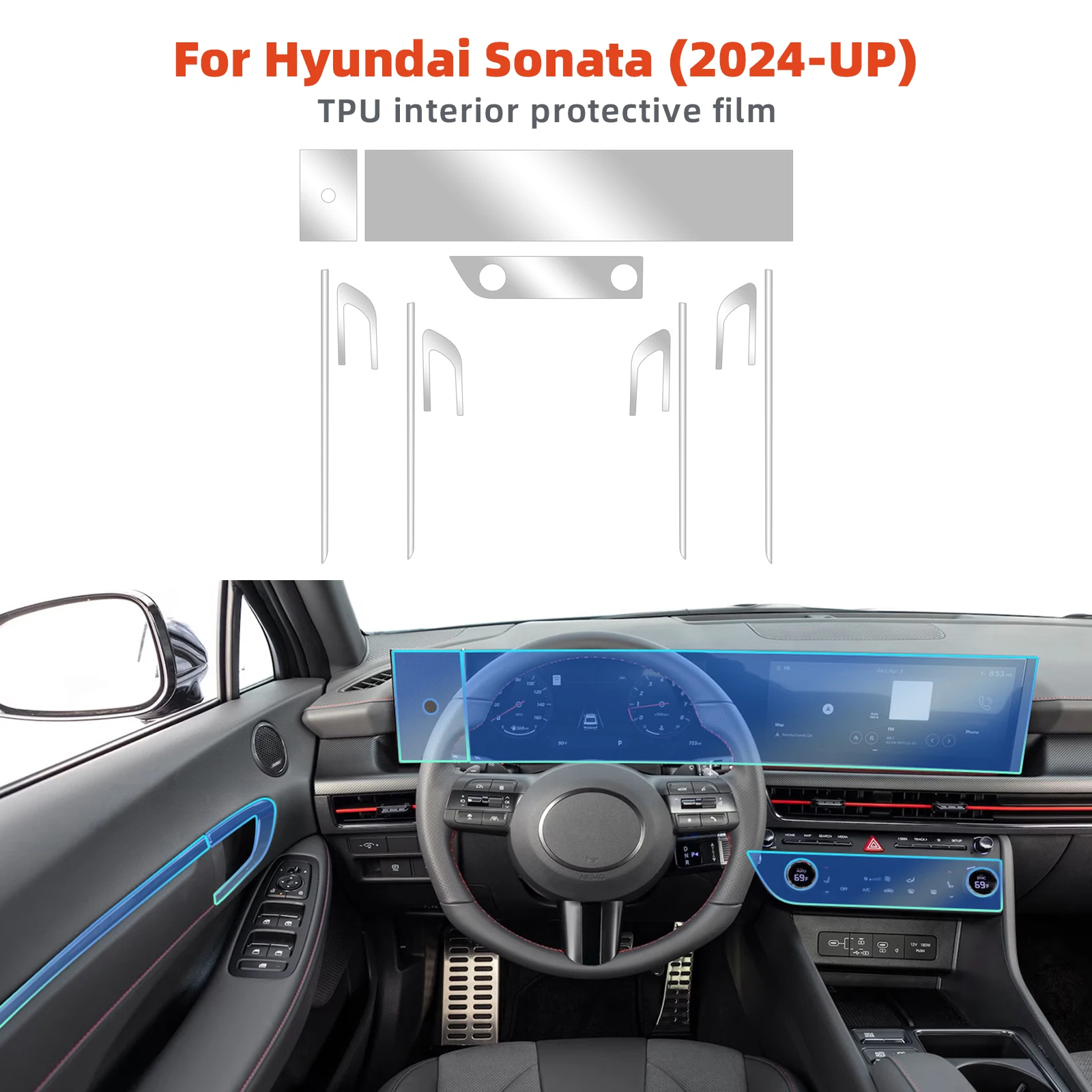 Auto Innen TPU Schutz Anti-scratch Film Für Hyundai Sonata 2024-2025 Schutzhülle Transparent Anti-reißen Aufkleber zubehör