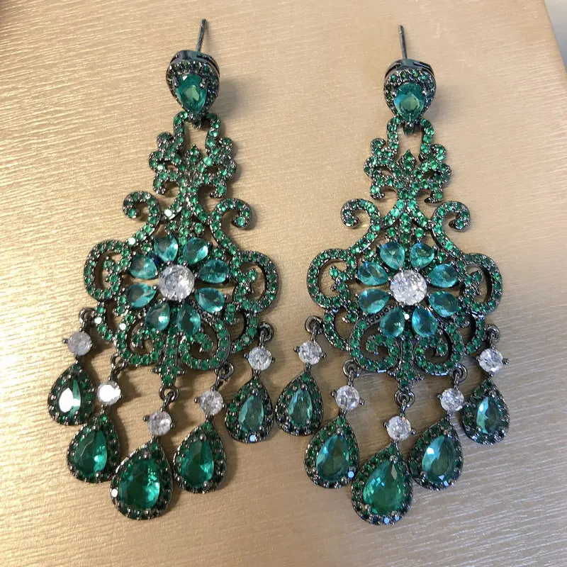 Bilincolor Cubic Zirconia Green Tassel Earring for Women