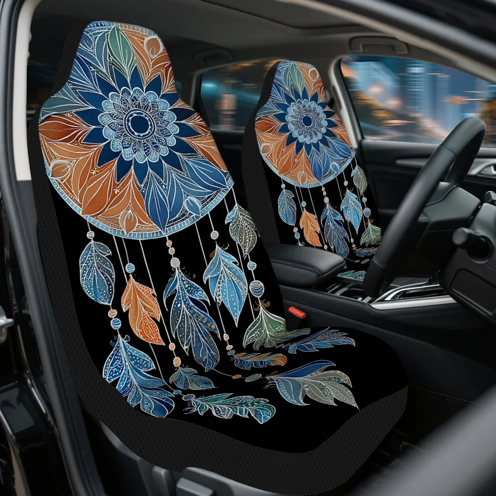 2pcs Bohemian Dream Catcher Car Seat Covers Compatible For Most Cars - Fit Front Seat Protectors With Boho Style, Durable & Mach