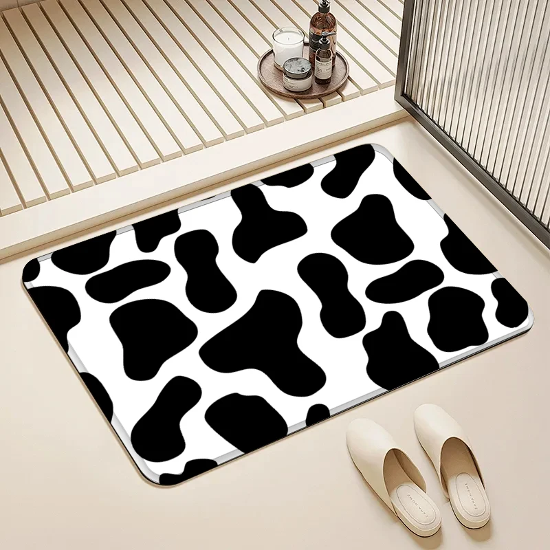 

Cow Print Flannel Doormat Non-Slip Absorbent Soft Floor Mat for Entryway Bathroom Kitchen Home Decor Durable