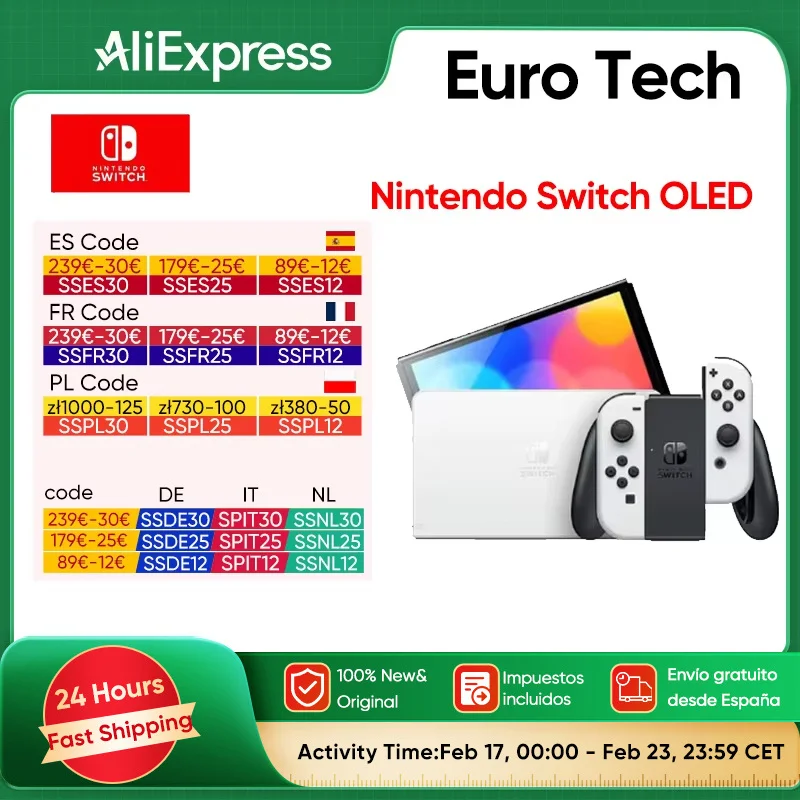 Nintendo Switch Modello OLED Schermo da 7 pollici Maniglia Joy‐Con Console audio regolabile