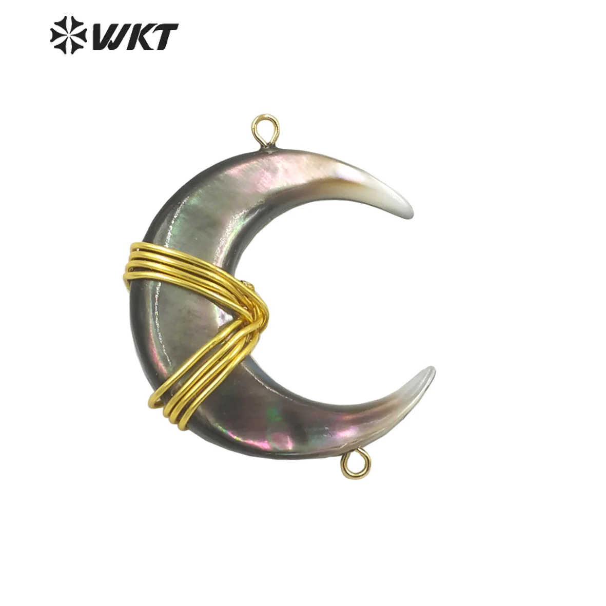 WT-JP337 Wholesale Fashion Gold Wire Wrapped Natural Shell Horn C Shape Connectors Big Crescent Pendant For Necklace