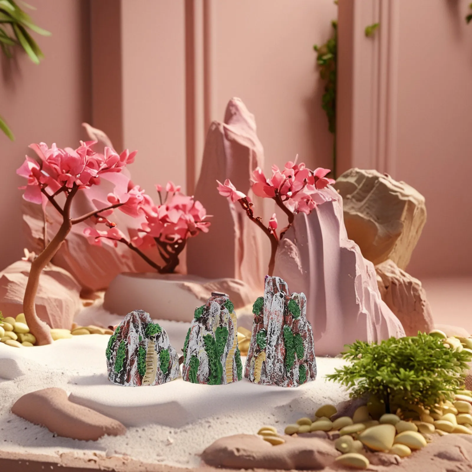 6Pcs Micro Landscape Rockery Resin Statues Sand Table Ornament Fish Tank Decor Miniature Desktop Simulation Accessories