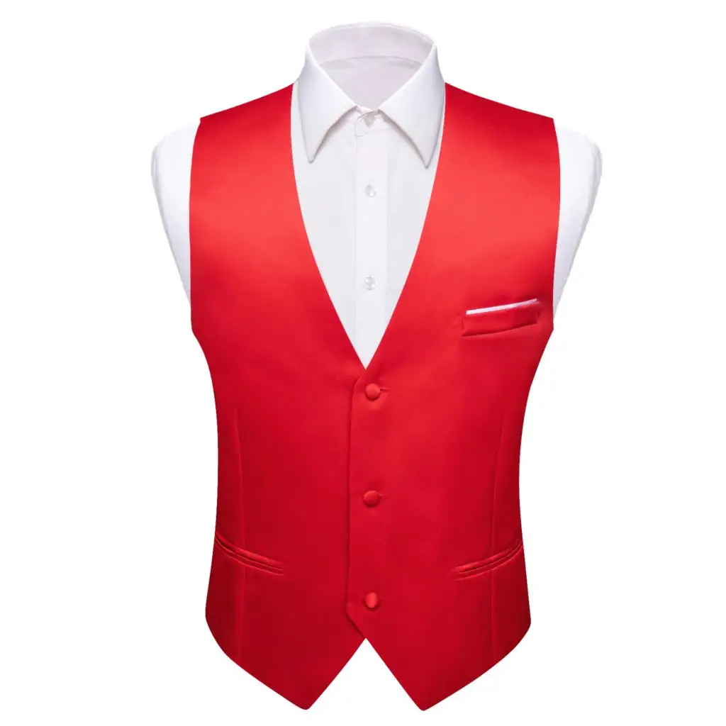 Chaleco de satén de seda sólida para hombre, chaqueta Formal sin mangas, color rojo liso, Tops informales para boda y negocios, de diseñador, Barry