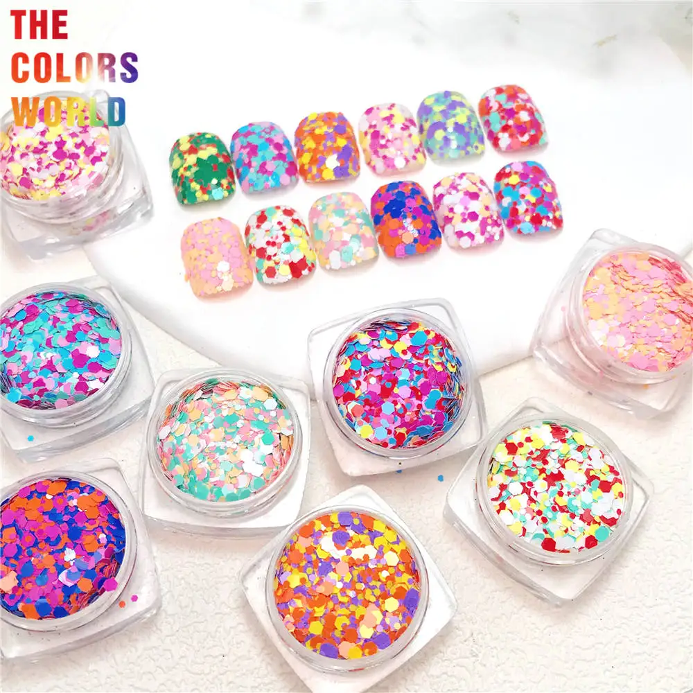 

TCT-394 Matte Color Chunky Mix Hexagon Nails Glitter Nail Art Decoration Body Art Henna Tumbler Crafts DIY Festival Accessories