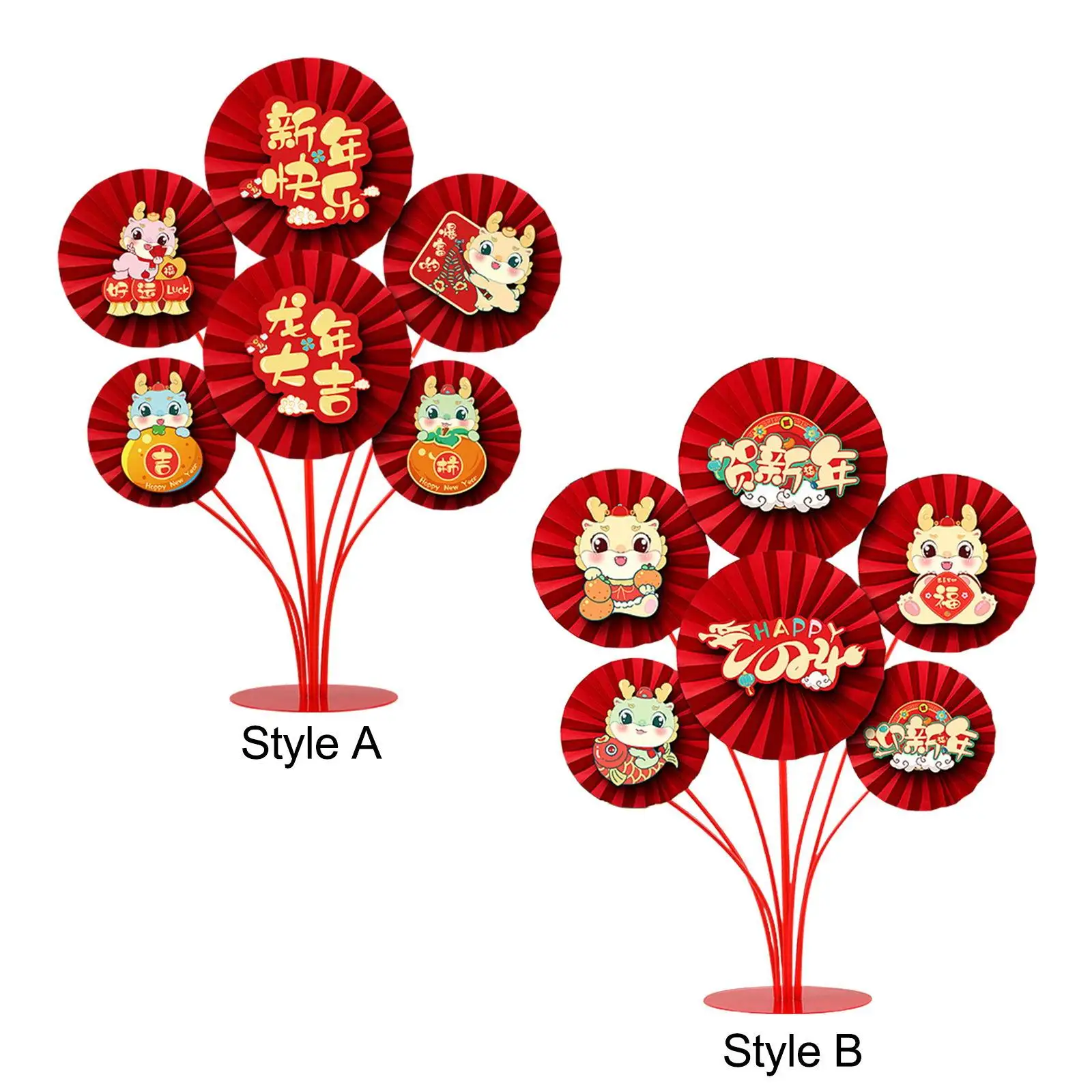 2024 Chinese New Year Decorations Blessing Characters Paper Fan Statue