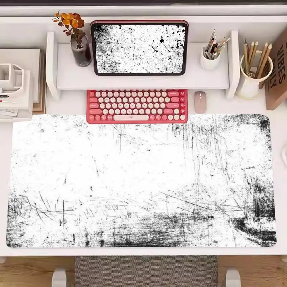 Playmat Vintage Black White Ink Splash Grain Texture Large Size Mousepad For Laptop Gaming Mat
