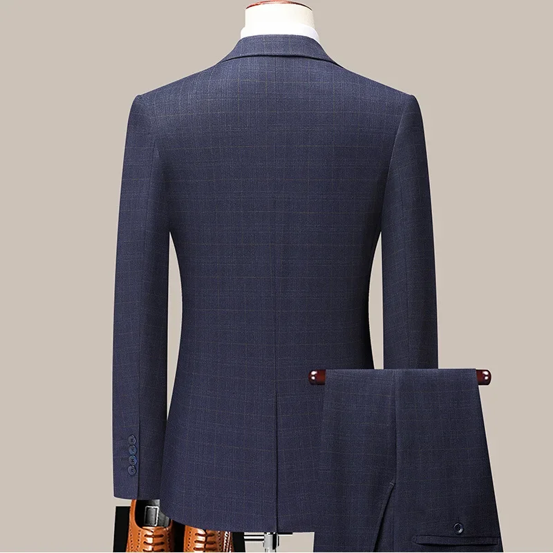 (1) Customized Fashionable Men\'s Korean Style Slim Business Plaid Suit