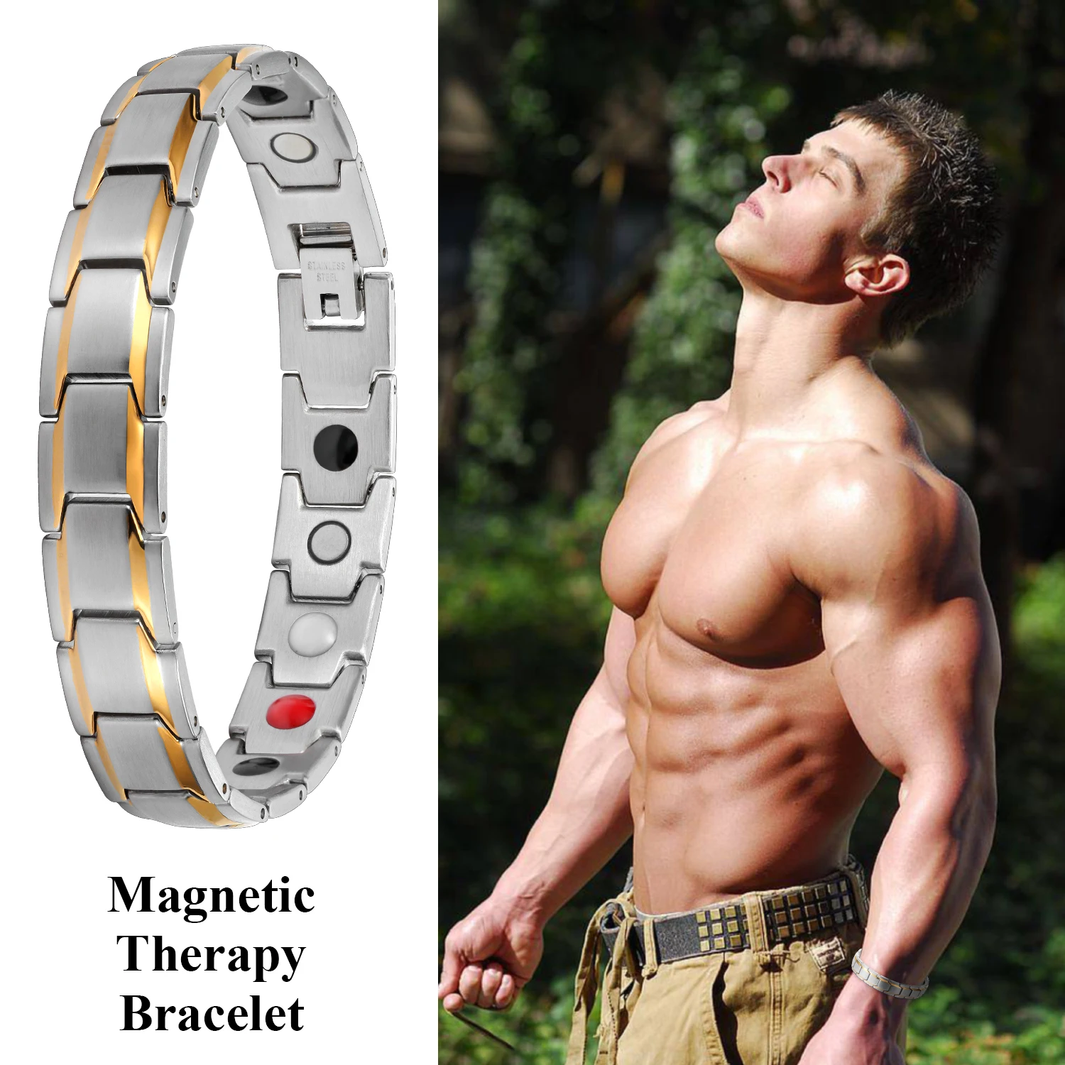 Magbetic Men's Bracelet Germanium Stainless Steel Bracelets With Nature Stones Energy Healing Jewelry Accessories Weight Loss