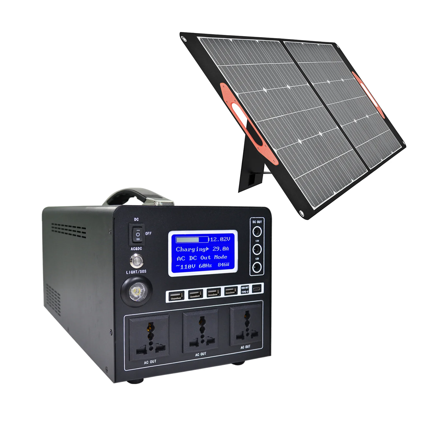 High power 1000 watts solar system portable 110v 220v power station generator lifepo4 battery power supply