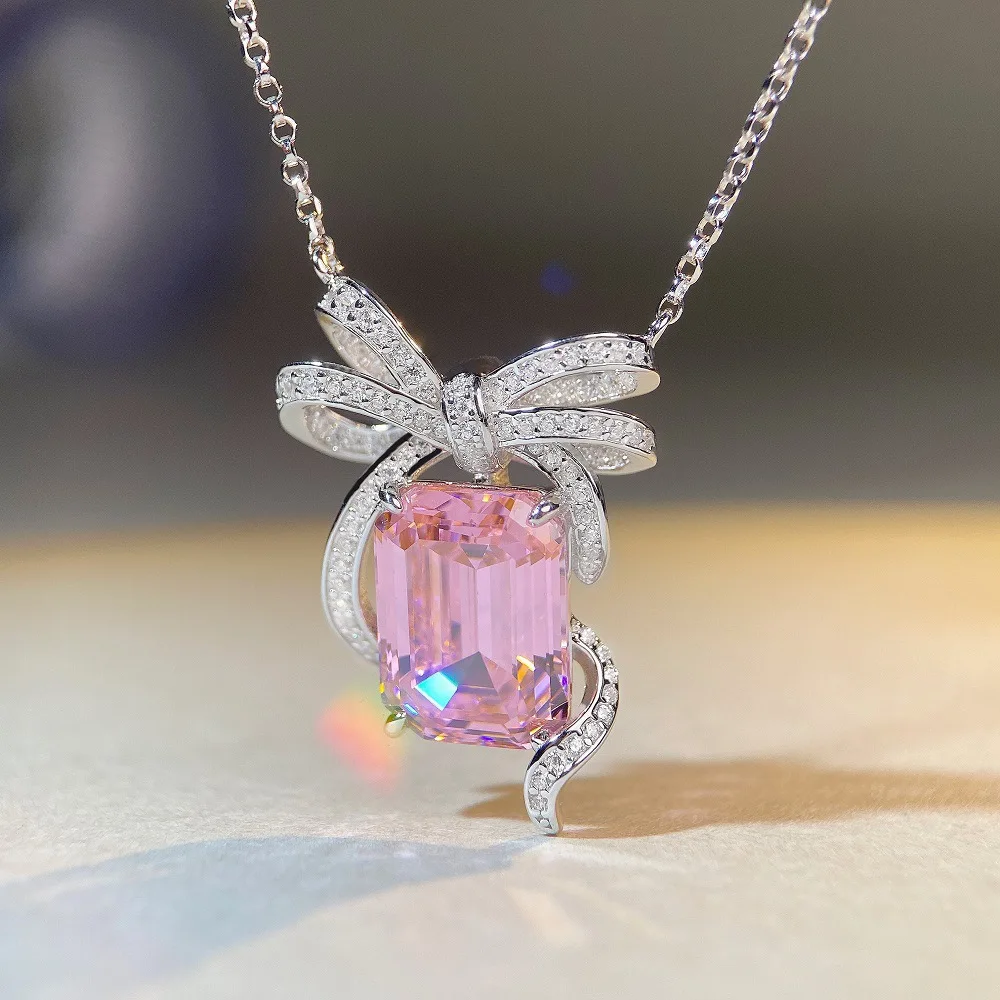 Light luxury white gold platinum PT950 necklace women's bow pendant versatile clavicle chain