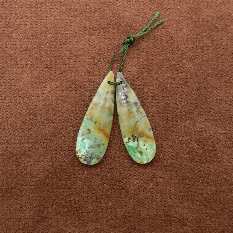 

Natural African Turquoise Teardrop Earring Pair Multi-Hued Gemstone with Green Yellow & Brown Inclusions Artisanal Jewelry