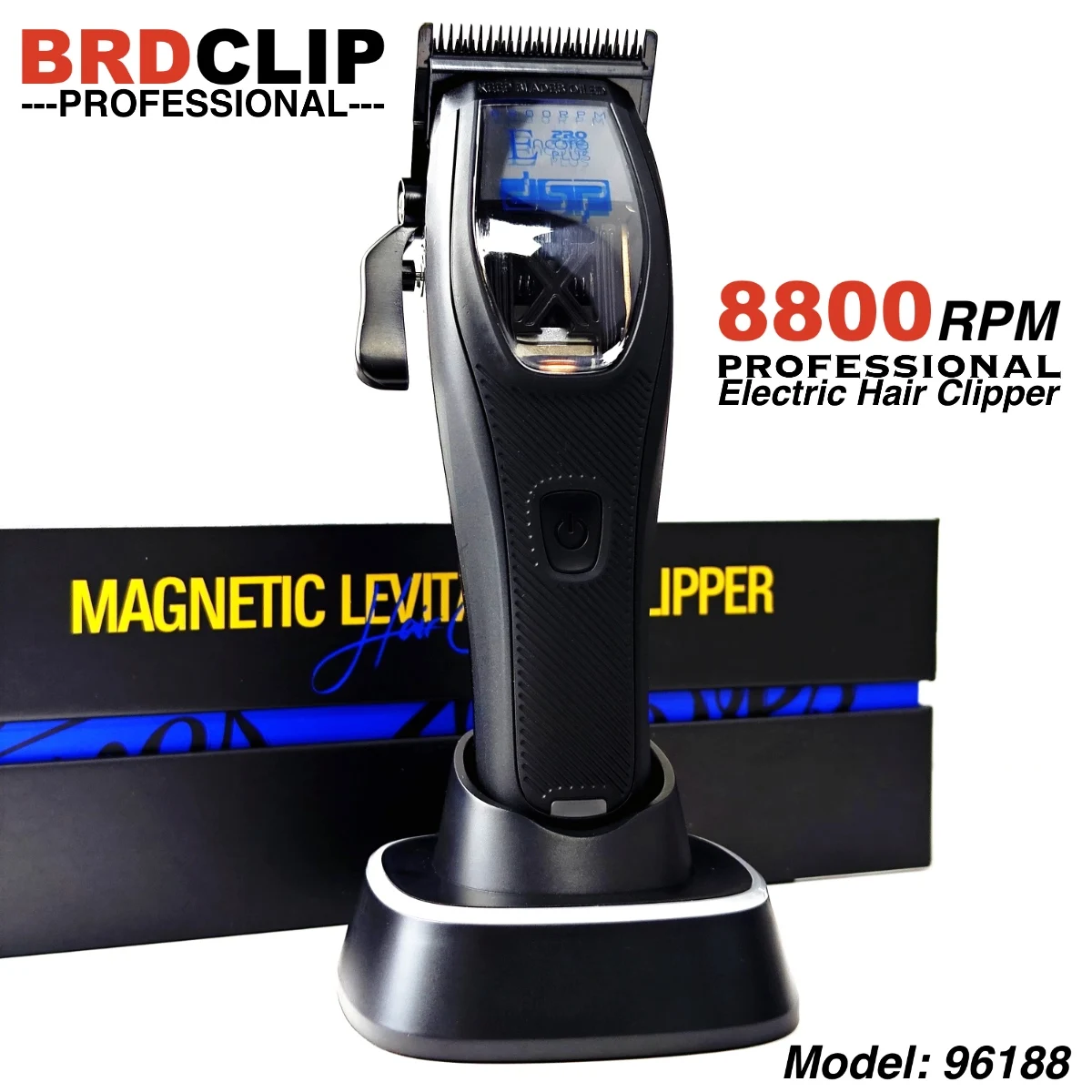 BRDCLIP Professional Electric Hair Clipper DLC Blade 8800RPM Magnetic Motor with Base Trimmer for Man Barber Machine BRD 96188