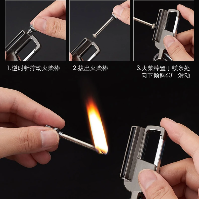 Zinc Alloy Multi-function Three-in-10,000-time Match Lighter Beer Opening Keychain Sliding Ignition Convenient and Fast