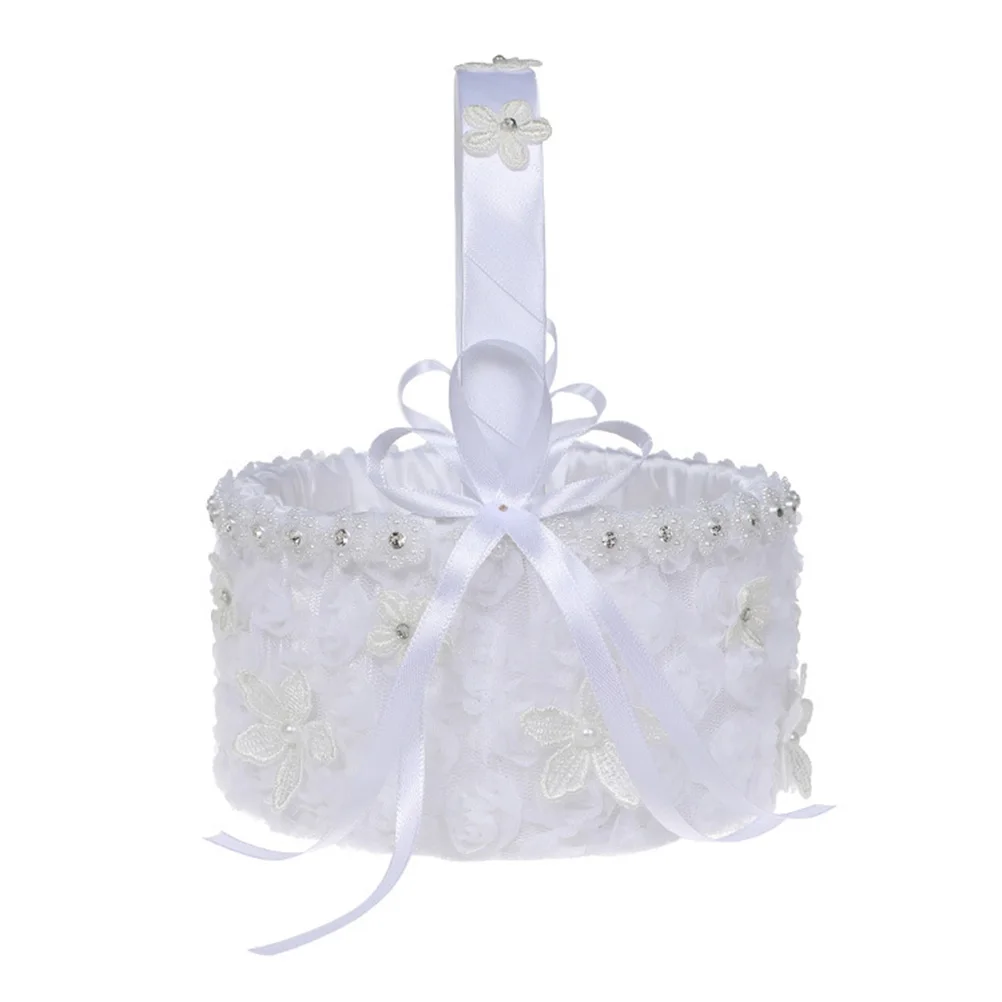 

Ribbon Bow Flower Basket Wedding Petals Holder Lace Candy Basket Bride Party Banquet Decoration Storage Baskets Supplies