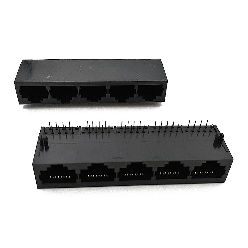 3PCS RJ45 Connector 1x5 Network Interface Jack 8 PIN DIP Round Pin Plastic PBT 8P8C Horizontal 5921 Socket 5 Ports W=20.57MM