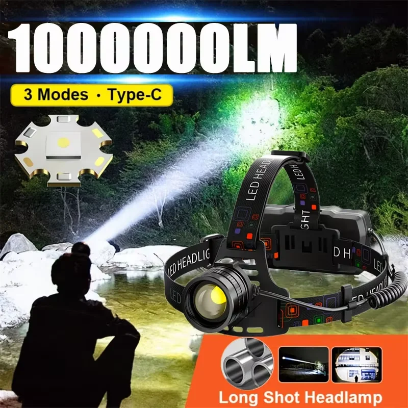 

LED Headlamp Camping Search Light Head Flashlight Rechargeable Powerful Head Lamp Front Lanterns Headlights For Hunting Fishing