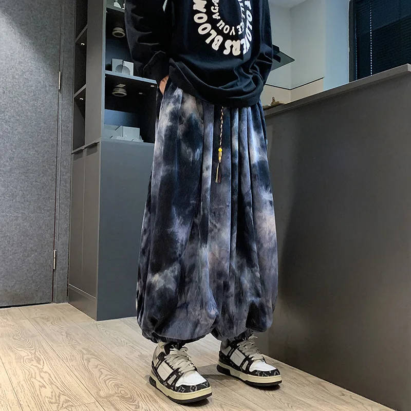 

New 2024 Men's Corduroy Casual Pants Dyed Tie Print Lantern Sle Loose Fit Spring Autumn Faionable Chinese Menswear