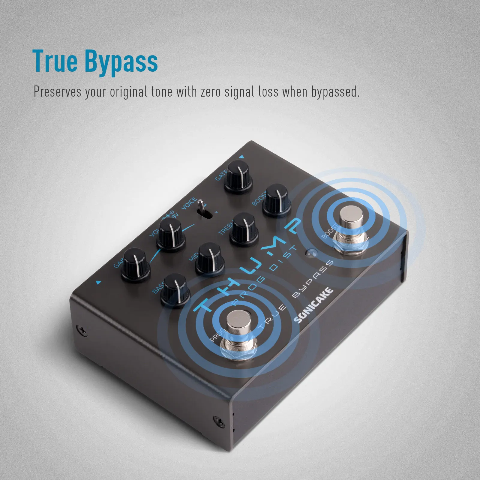 SONICAKE Thump Pure Analog High-Gain Distortion Guitar Effects Pedal 2 Tone Modes Modern & Vintage True Bypass QDS-09 image 5
