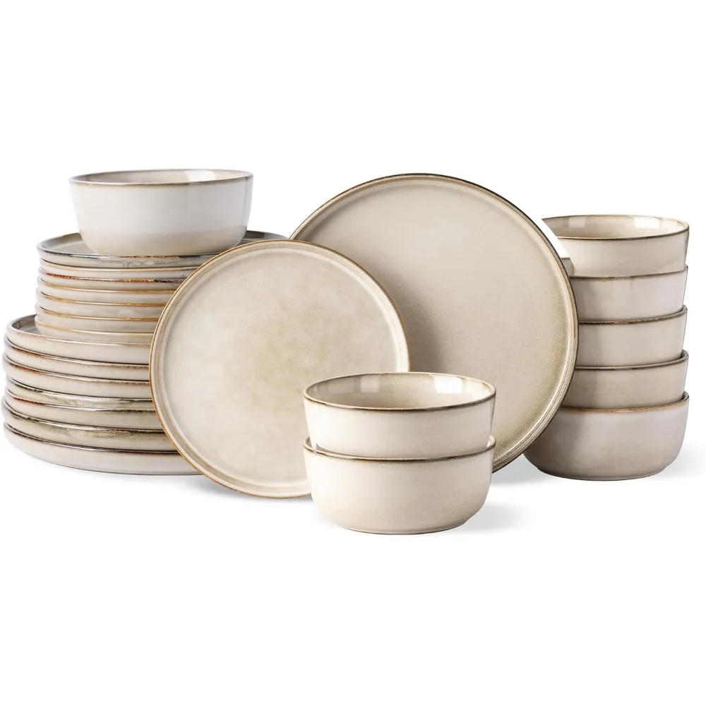 Ceramic Dinnerware Sets for 8, 24 Pieces Stoneware Plates and Bowls Sets Chip and Scratch Resistant Dishes