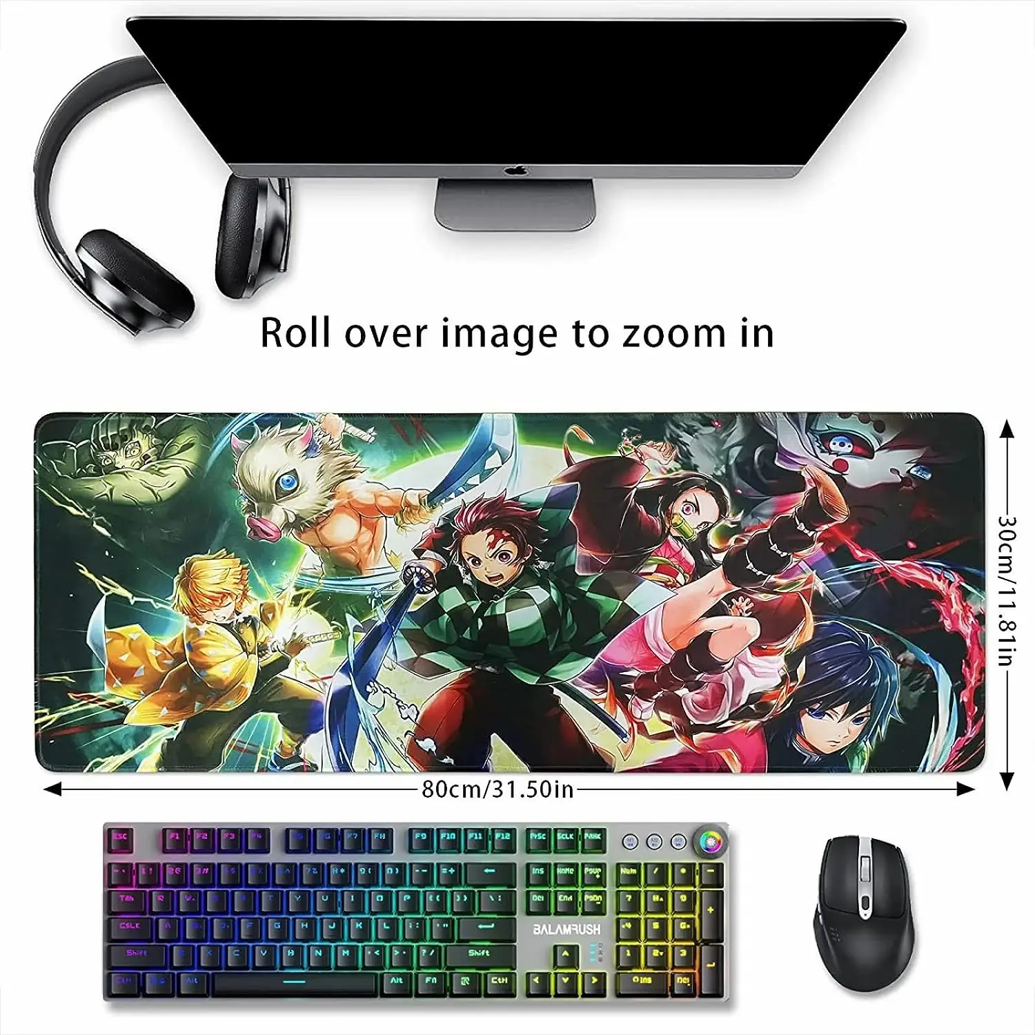 Demon Slayer Large Mouse Pad for Non Slip Rubber Gaming Anime Mouse Pad for Computer Stitched Edges Mousepad 31.5" x 11.8" Inch