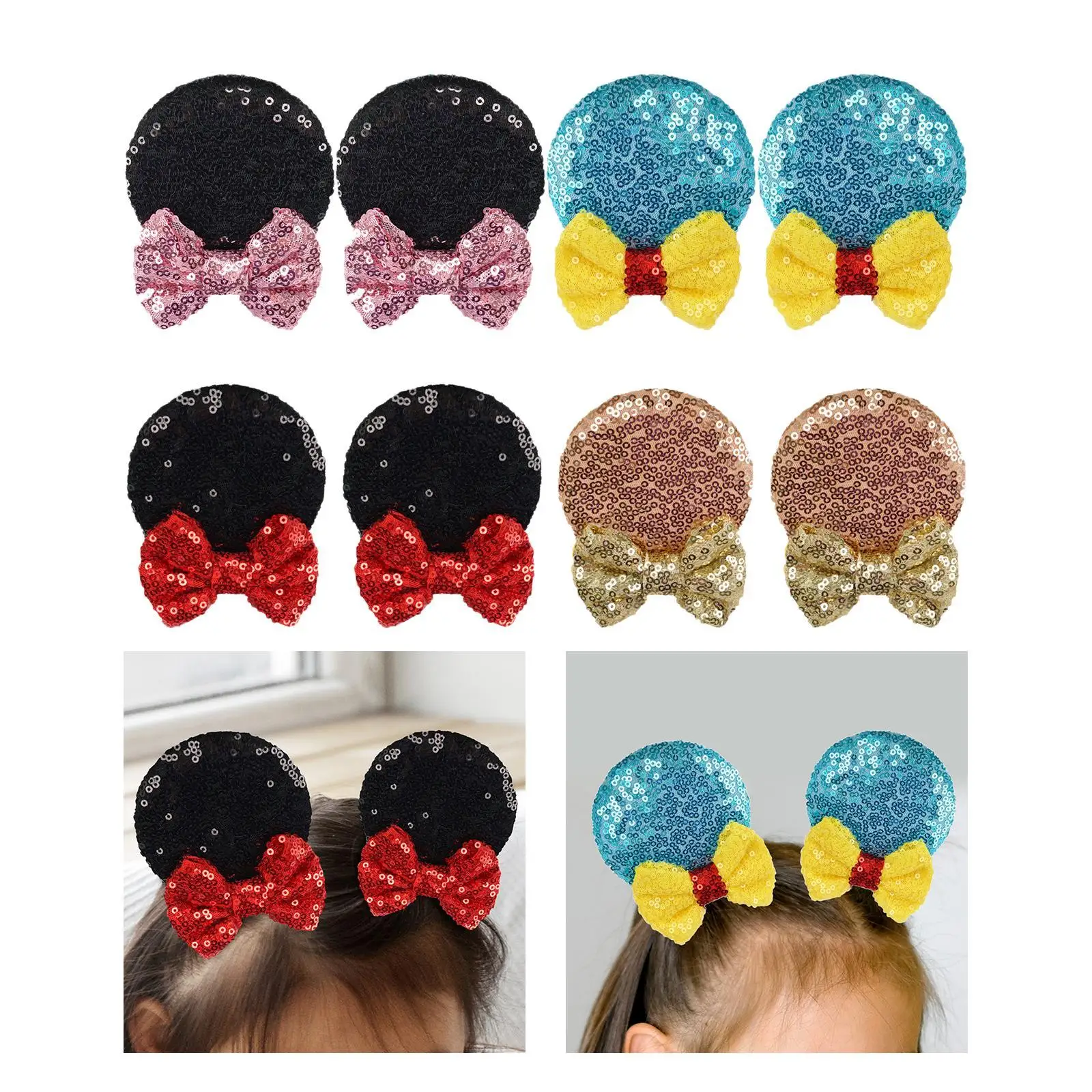 4Pcs Mouse Ears Hair Clips Sequin Hair Bows for Cosplay Halloween Decoration