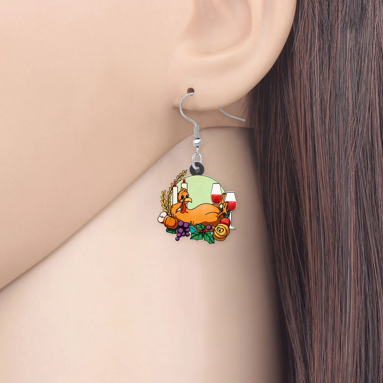 BONSNY Acrylic Thanksgiving Funky Turkey Drop Earrings Thankful Gifts Autumn Farm Animal Jewelry For Women Girls Creative Charms