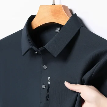Men's Short Sleeve Solid Color Polo Shirt Breathable Comfortable Elastic Top New Arrivals Casual Business Style 6