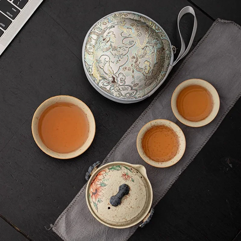 Colorful Camping Tea Accessories Tea Sets Full Set Gift Gaiwan Portable One Pot Three Cups Kung Fu Travel Tea Set Kungfu Teapot