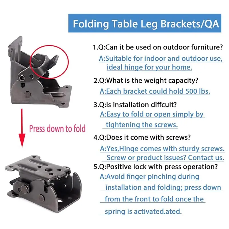ABKO-Heavy Duty For Folding Table Brackets, 4 Pack Locking Hinge 90 Degree Self Locking Hinge