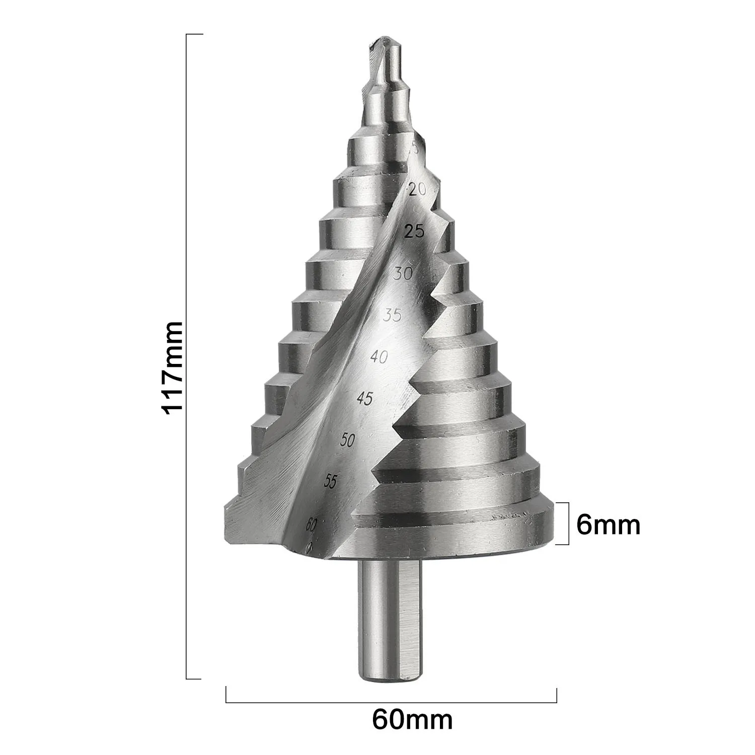 Imagem -04 - Passo Broca Espiral Groove Pagoda Cortador de Buracos Folha de Metal Cone Broca Haste Triangular Abridor de Buracos Alargador 660 mm