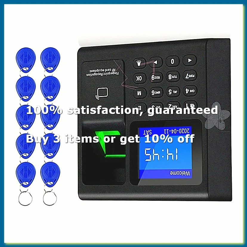 Fingerprint Attendance Machine+10 Cards Access Control Electric Time Clock Recorder RFID Keypad USB Data Manage