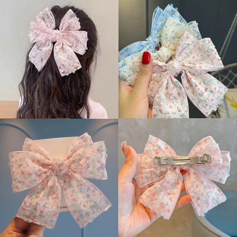 

Floral Print Bow Girls Hair Clips Korean Style Big Bowknot Sweet Hairpins Princess Barrettes Kids Hair Accessories Photo Props