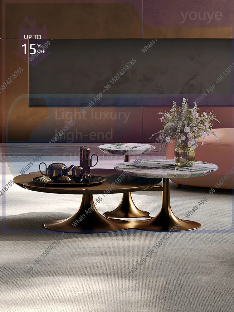grE Rt Fashion High-end, Minimalist Italian Light Luxury Combination Coffee Table, Large Flat-floor Villa, Natural Luxury Stone