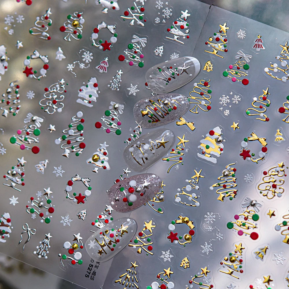 Pegatinas navideñas con diamantes para decoración de uñas, manzanas de nieve, osos, árbol, pegatinas para manicura, decoraciones para el hogar DIY, deslizador 5D Super Y2K