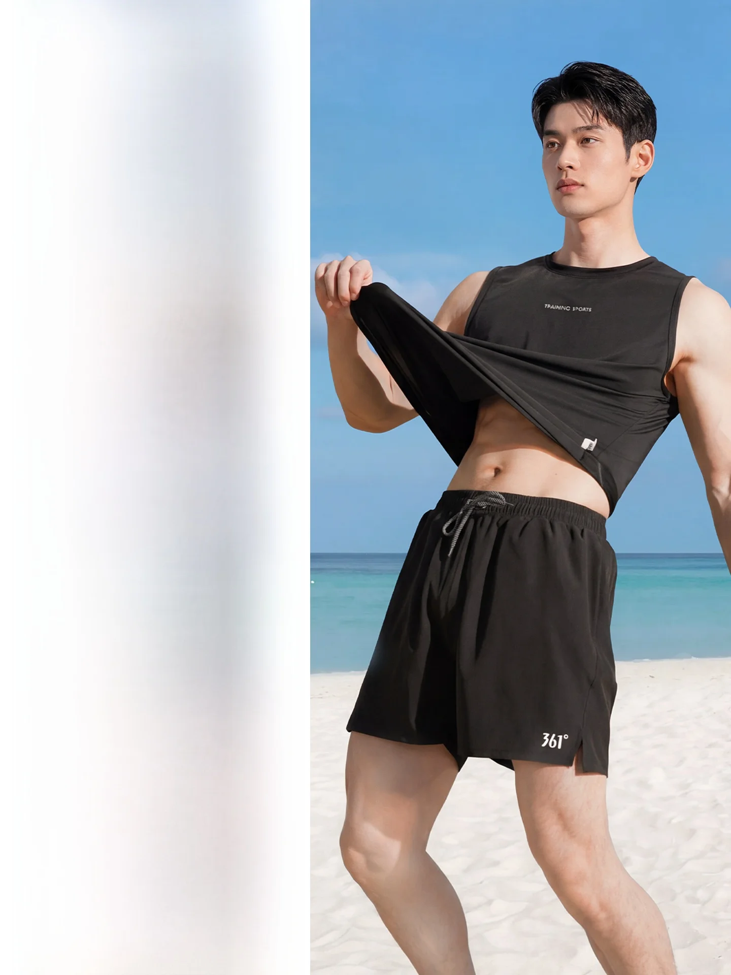 361-men's-swimming-suit-full-set-high-elasticity-sleeveless-vest-and-swimsuit-five-quarter-drawstring-for-swimming