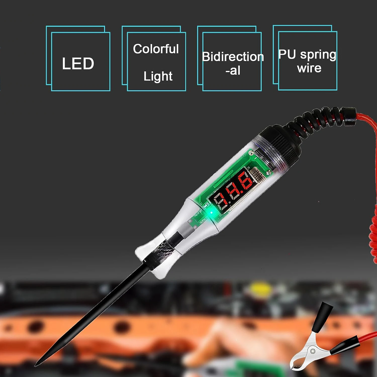 6/12/24V Dc Digital Display Extended Spring Cable Automotive Digital Voltage Circuit Tester Truck Automotive Light Test Pen