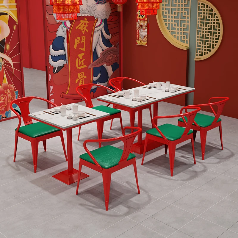 

Hot pot restaurant dining table dining chair red card seat skewers fragrant restaurant grilled fish barbecue shop wrought iron t