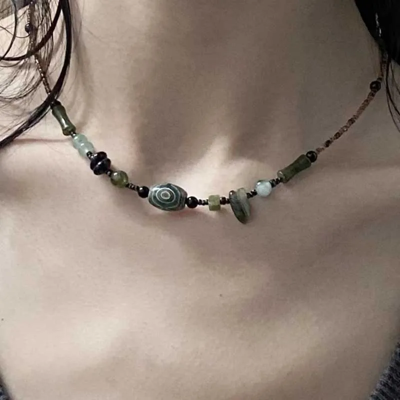 Salircon Vintage Black Rice Bead Beaded Short Necklace Trend Casual For Men CCB Necklace Bohemian On Neck Jewelry