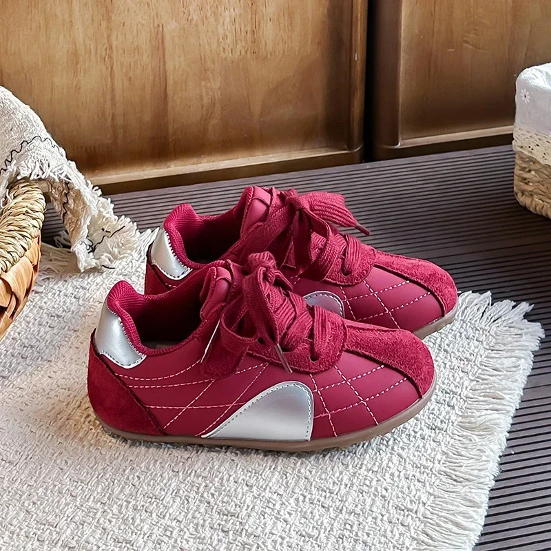 Toddler Retro Faux Lace‑Up Sneakers, Kids Hook‑and‑Loop Casual Flat Shoes, Leopard Red Grey Color Options for Spring Autumn