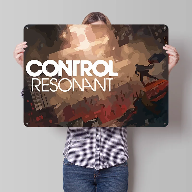 Control Resonant Game Art 3D Texture Printed Poster Custom Vintage Metal Tin Plate Sign for Wall Art Decor Room Funny Signs Home