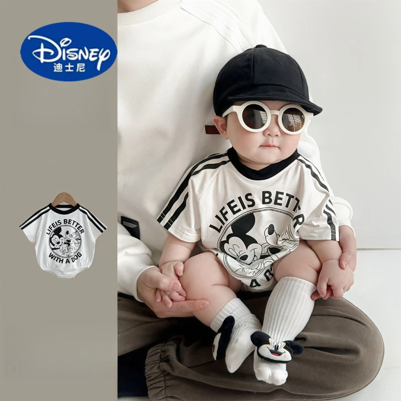 

Disney 3-6-9-12 Month Trendy Baby Boy & Girl Short-Sleeve Triangle Bodysuit Sets, Cartoon Infant Casual Outfit